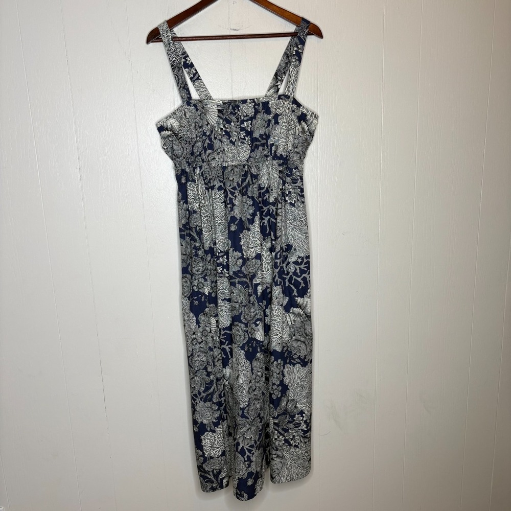 J Crew Collection Gathered Midi Dress 10 Navy Blue Ratti Seashell Coastal - Picture 2 of 11